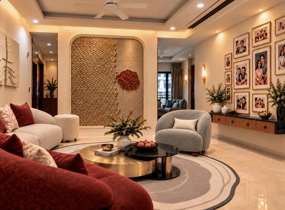 One of the options for the entrance feature wall, in gold and metal